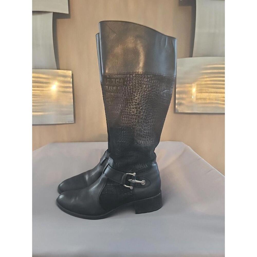Circa Joan & David Takaraw Reptile Black‎ Leather Buckle Zip High Boots Size 7.5